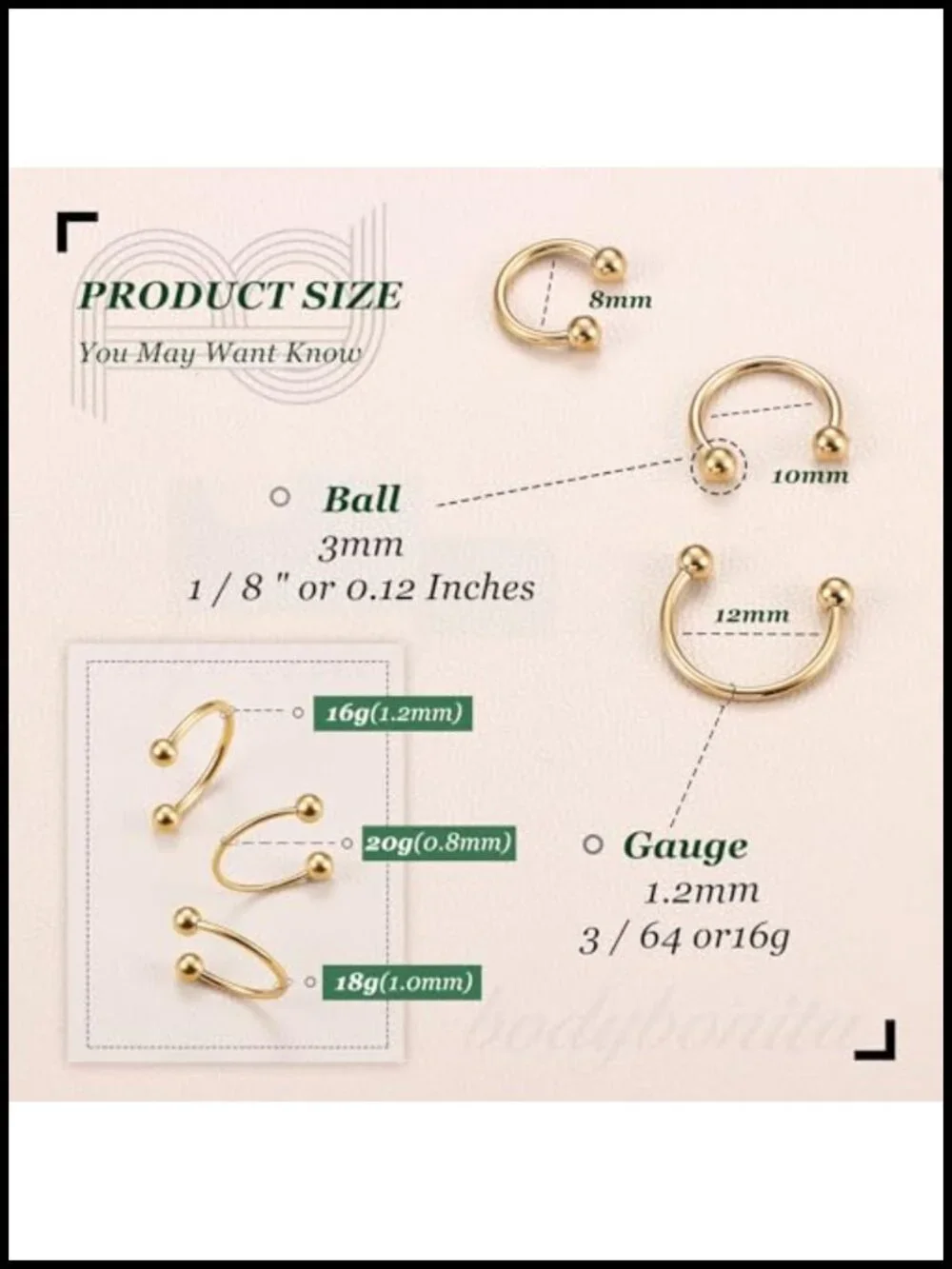 G23 Titanium Septum Ring Horseshoe Nose Ring 16G 3 Pack ASTM F136